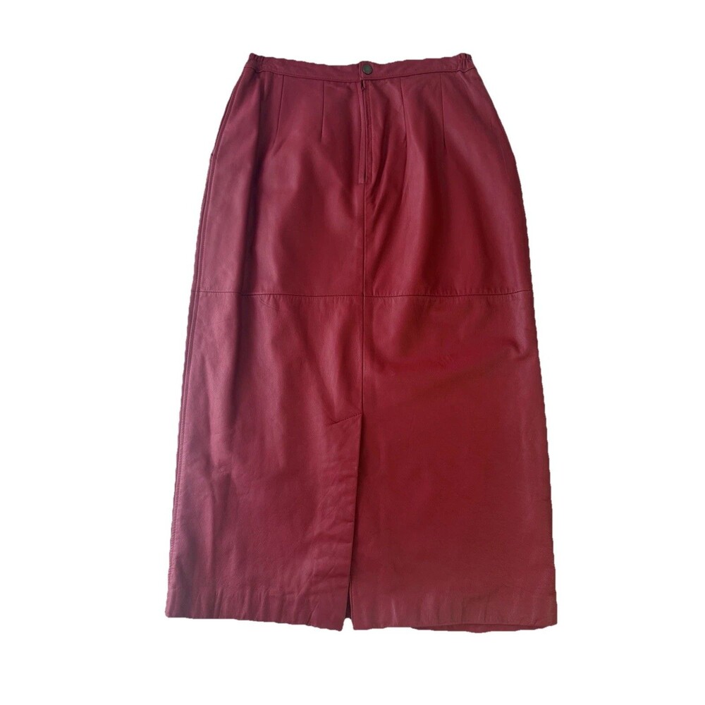 Vintage JFS SIGNATURE GENUINE LEATHER Red Lined Midi Skirt Women’s Size 12 sexy